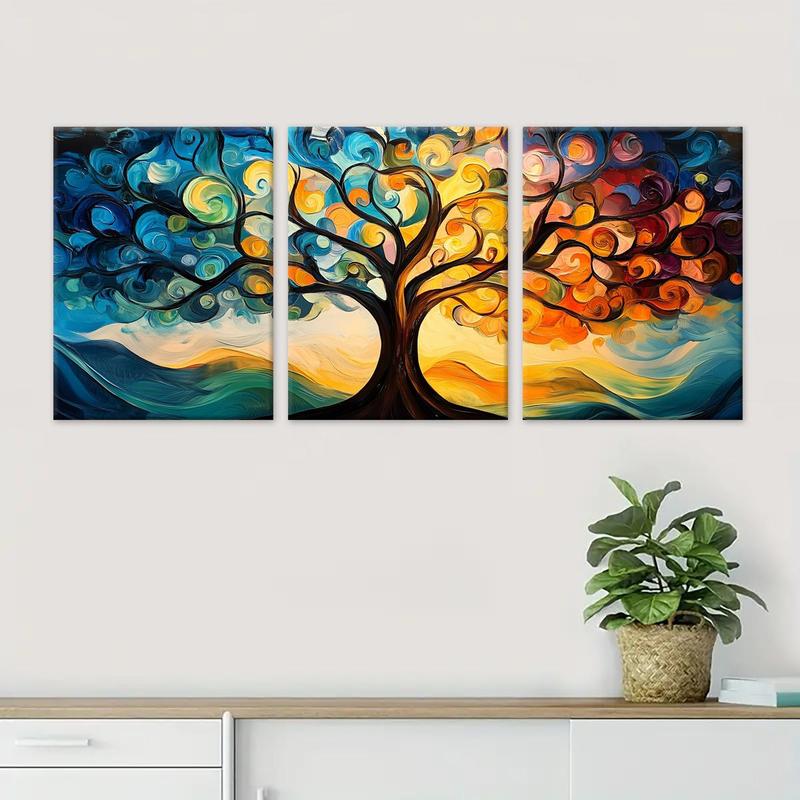 Abstract Tree Pattern Canvas Painting with Frame, 3 Counts set Modern Wall Art, Wall Decor for Home Living Room Bedroom Office