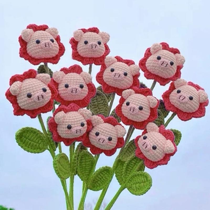 1pc artificial Crochet Pink pig Flower, Cute Fabric Crochet Flower Decor Home Decoration And Party