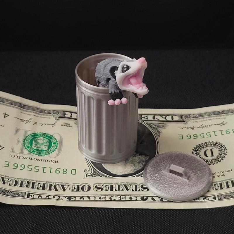 Mini Opossum Trash Can - High Quality 3D Printed Movable PLA Plastic Flexi Animal Desk Decoration Set