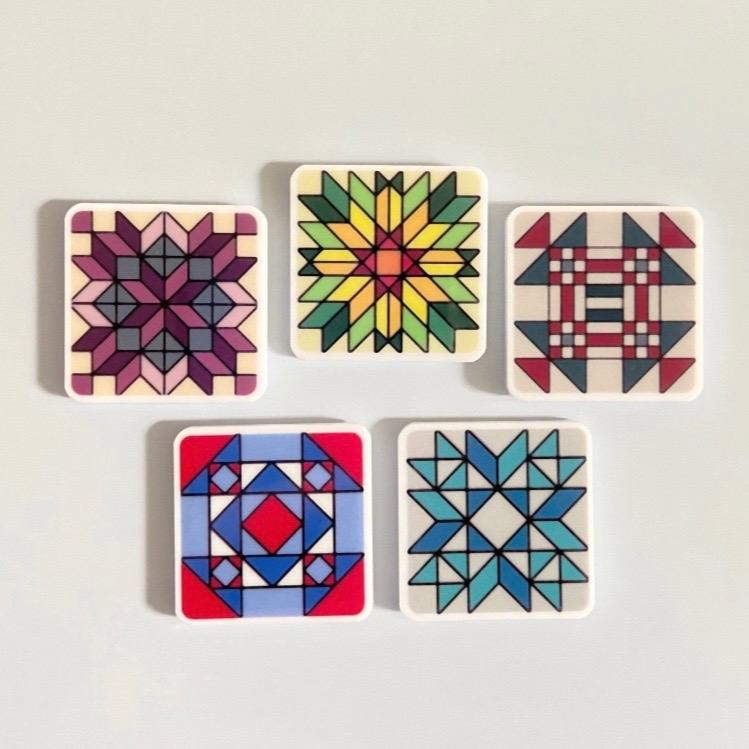 Quilt Block Fridge Magnets, Patchwork Quilt Blocks, Gifts for Quilters, Quilt Block Pattern Magnets, Decorative Kitchen Magnets