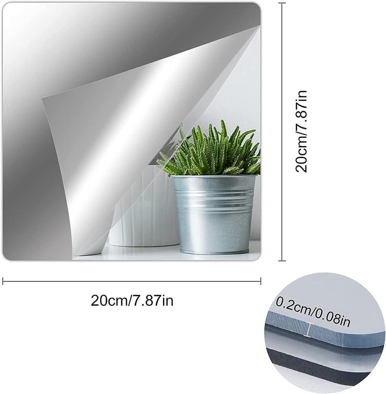 Self Adhesive Acrylic Mirror, Mirror Tiles,Flexible Plastic Mirror Sheets Wall Stickers,2MM Thick Mirror,Frameless Small Mirror  Glass Full Length Wall Mirror Tiles Frameless Body Tiles for Bedroom, Mounted Home Gym, Door