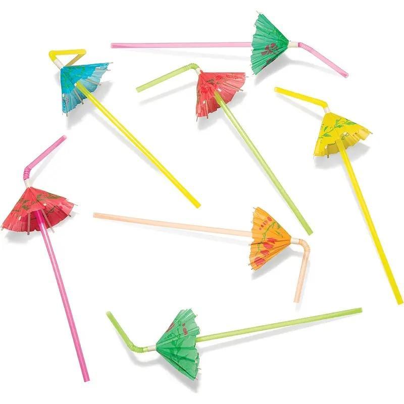 Disposable Umbrella Design Drinking Straws without Cup, 50pcs Colorful Umbrella Straws, Party Decoration Supplies for Home Party