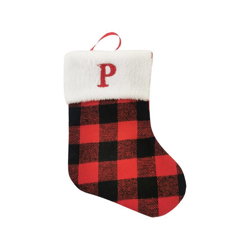 Christmas Themed Stocking, 1 Count Letter Pattern Christmas Stocking, Festive Decorations for Home Party, Xmas Tree Hanging Ornament