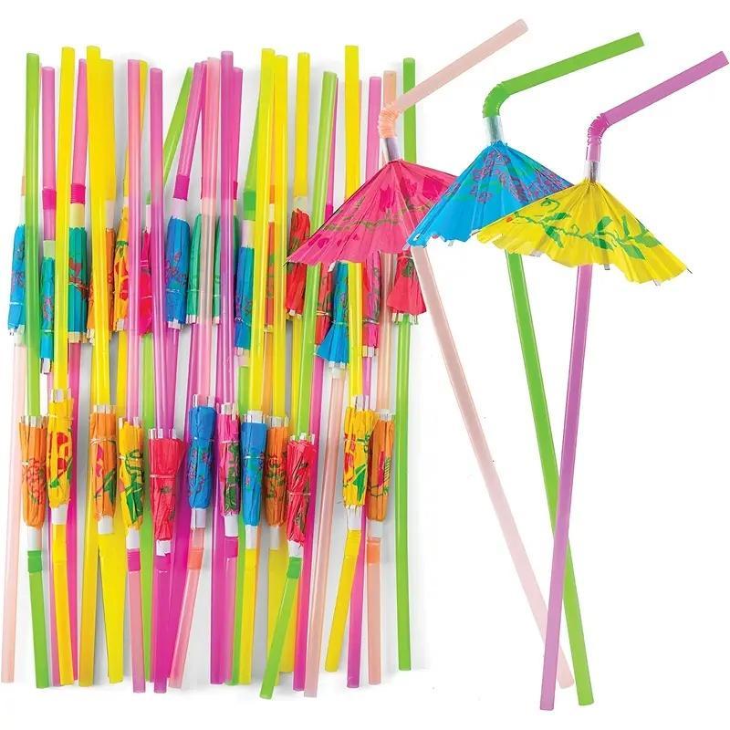 Disposable Umbrella Design Drinking Straws without Cup, 50pcs Colorful Umbrella Straws, Party Decoration Supplies for Home Party