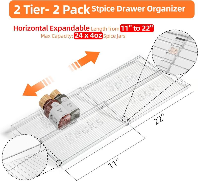 DELAMU Clear Acrylic Drawer Organizer, Drawer Organizer for Various Products Such as Cosmetics or Spices, Expandable from 11'' to 22'' (Jars Not Included) Boxes rack