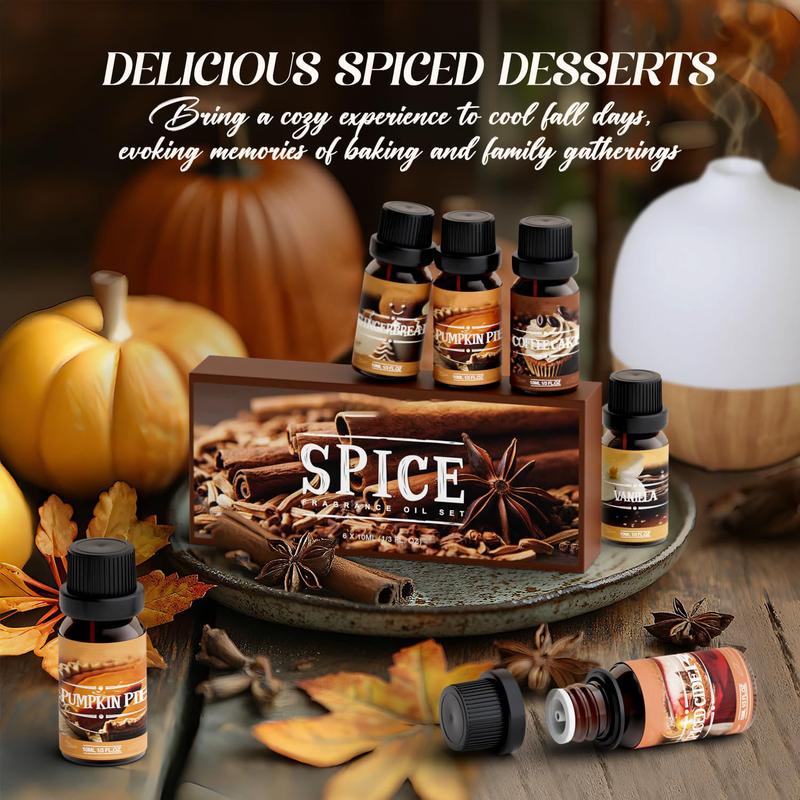 Spice Fragrance Oils Set, Premium Essential Oils Set for Diffuser, Candle, Soap Making, Warm Fall Scented Oil, Cinnamon, Spiced Cider, Pumpkin Pie, Coffee Cake, Gingerbread, Vanilla Spice,Witchy Supplies Perfume Freshener Aroma