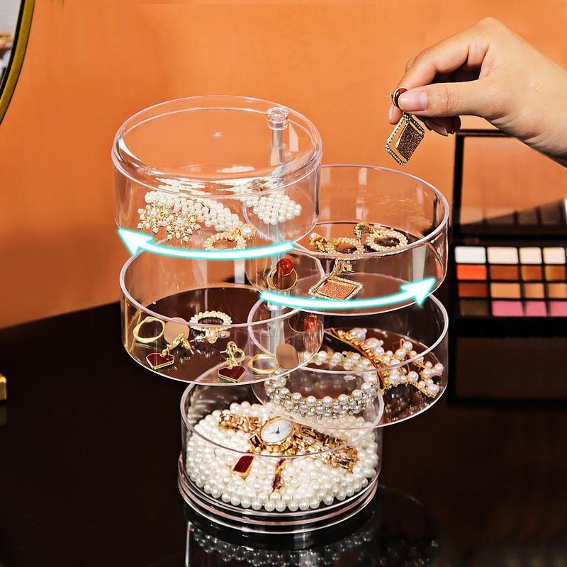 Jewelry Storage Box, 360° Rotatable Multi-layer Clear Organizer, Desktop Dustproof Storage Box for Earrings Necklace Bracelet