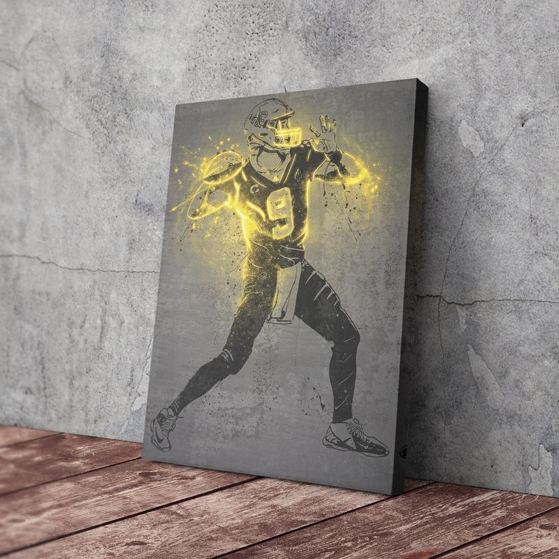 Drew Brees Poster Neon Splash New Orleans Saints NFL UnFramed Canvas Wall Art Print Home Decor Man Cave Gift