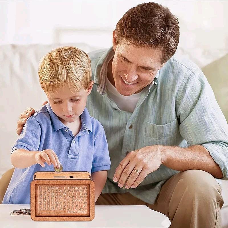 Wooden Money Box With Saving Money Goals Counter Reusable Home Use Coin Tray Storage Case Children's Savings Target And Numbers Piggy Decor Set