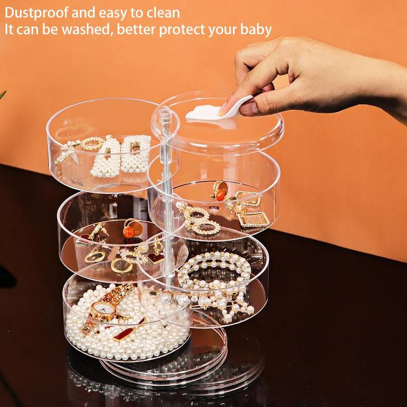 Jewelry Storage Box, 360° Rotatable Multi-layer Clear Organizer, Desktop Dustproof Storage Box for Earrings Necklace Bracelet