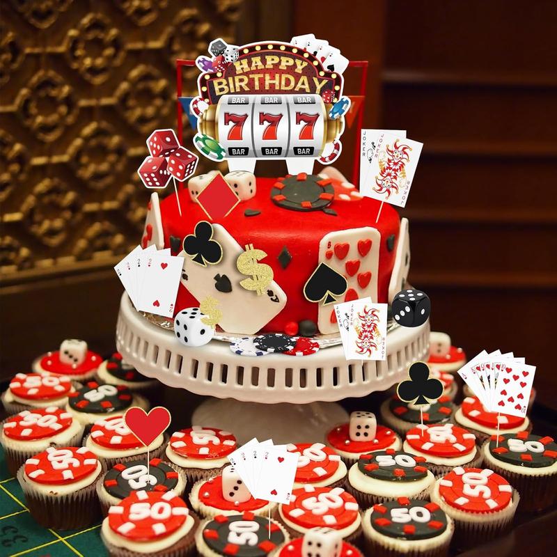 24 Pieces Casino Cake Decorations Casino Cake Toppers Set with Mini Toy Slot Machine Poker Cake Topper Casino Cupcake Toppers for Las Vegas Casino Night Theme Birthday Party Decorations Supplies Ornaments Plastic