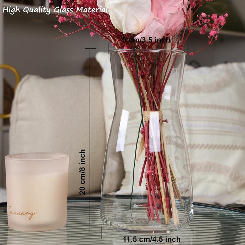 8 inch Clear Glass Flower Vases for Centerpiece Table Home Indoor Desk Decor,Ins Modern Boho Style Vase for Wedding Housewarming Gift Decoration Decorative Floral Ornaments