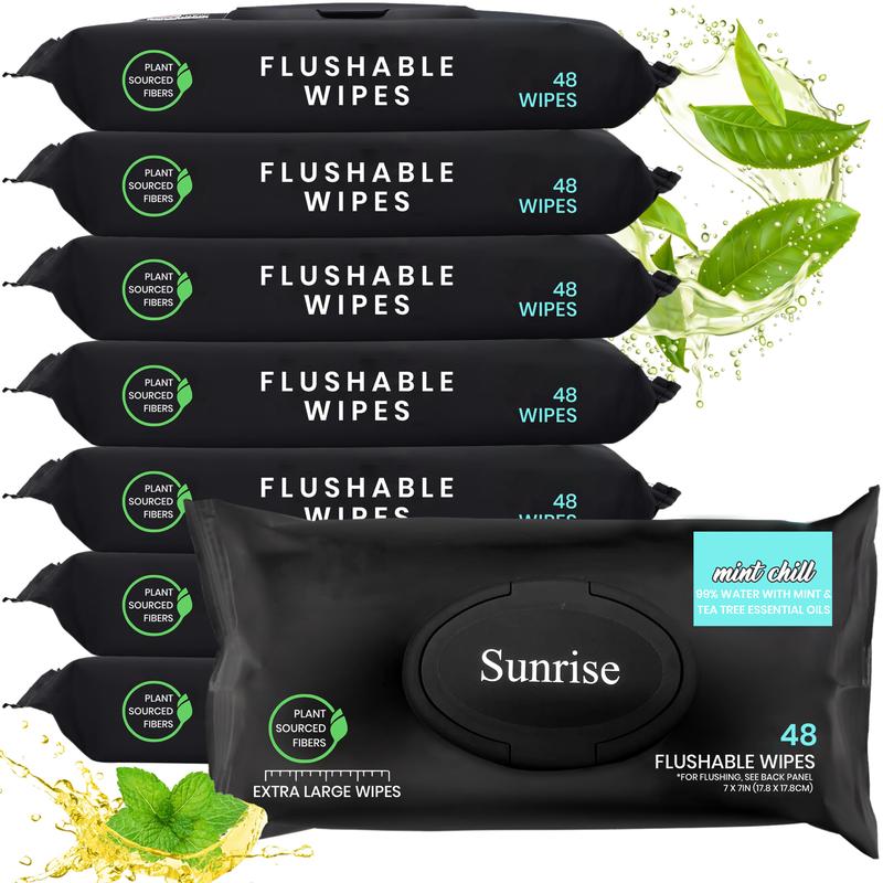 SUNRISE FLUSHABLE WIPES - PACK OF 10 - 480 COUNT WIPES -Extra Large Wipes thats safe for your Septic and. Sewer Personal Toilet