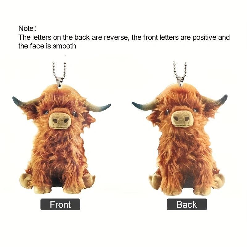 Hanging Ornaments, 1 Count 2D Planar Acrylic Mini Highland Cow Design Decoration, Hangable Cute Ornament, Home Decorative Pendant, Festivals and Decorations Supplies