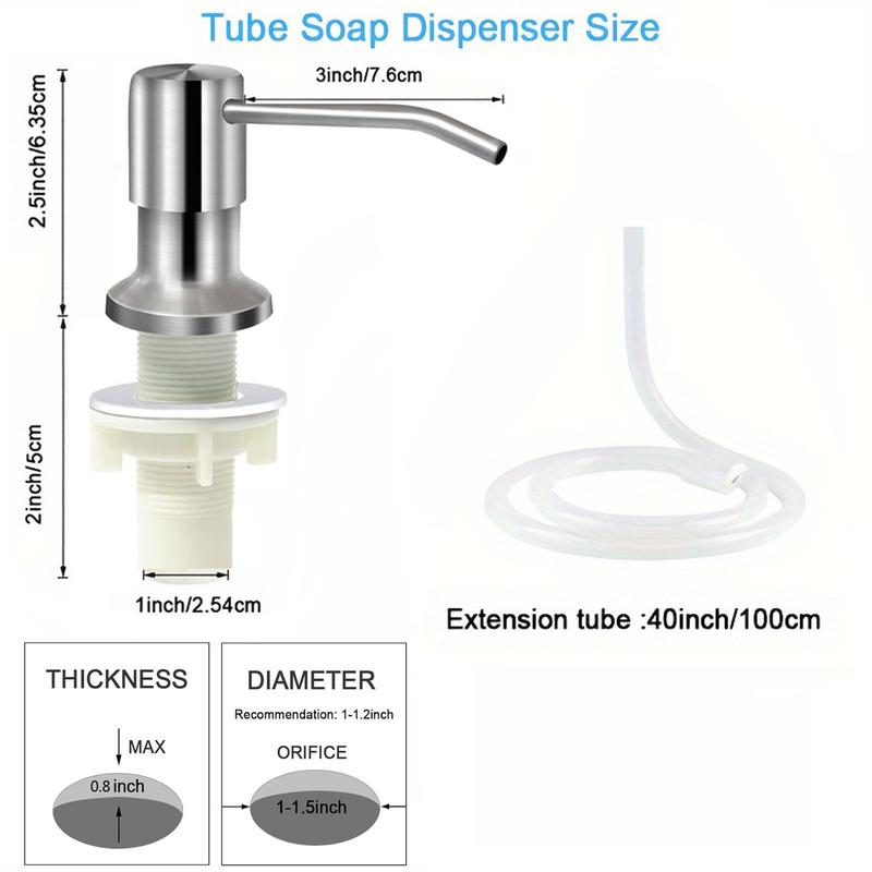 Kitchen Sink Soap Dispenser with Extension Tube Kit, Stainless Steel Countertop Soap Dispenser, Soap Dispenser for Kitchen Sink