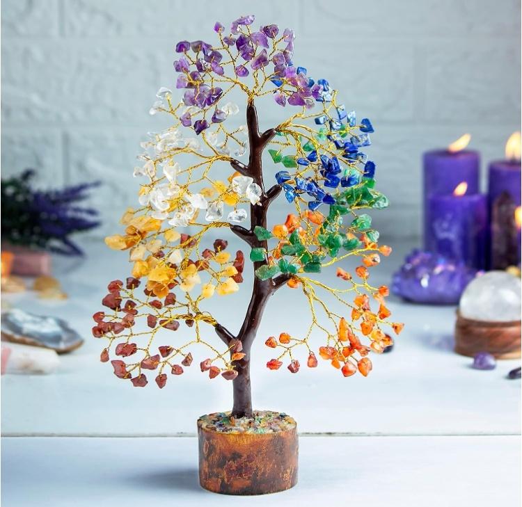 Seven Chakra Tree of Life, Crystal Tree for Positive Energy - feng shui tree, fake bonsai tree, crystals and healing stones, money tree, room decor 7 chakra tree, stone tree, healing crystals, spiritual gifts