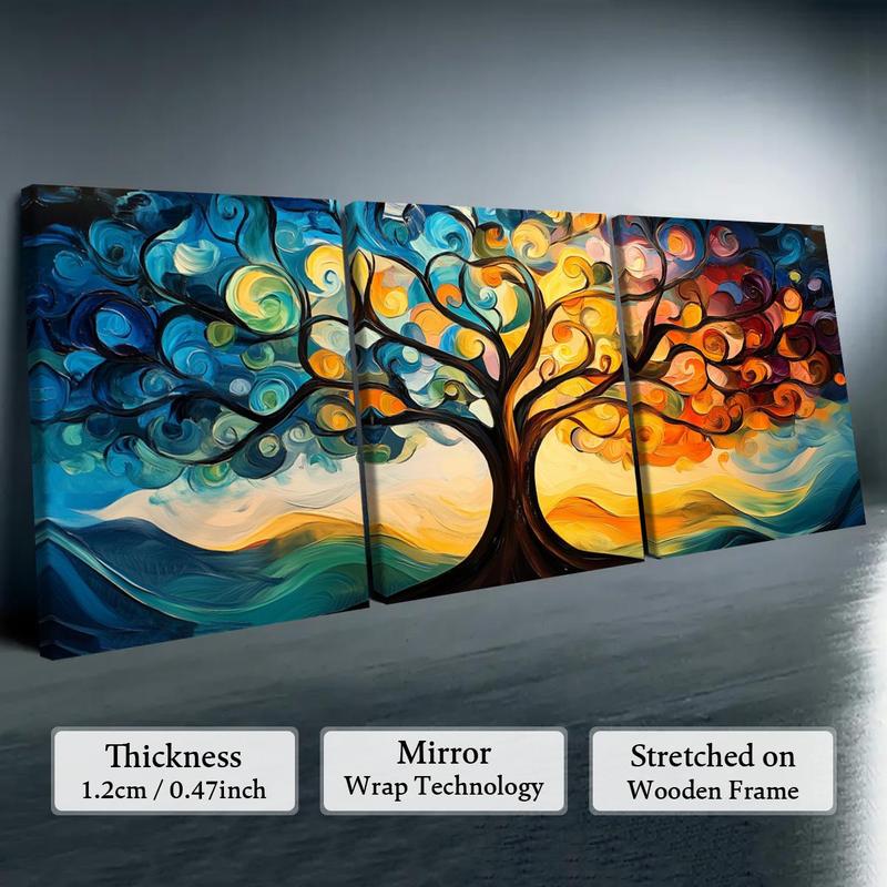 Abstract Tree Pattern Canvas Painting with Frame, 3 Counts set Modern Wall Art, Wall Decor for Home Living Room Bedroom Office