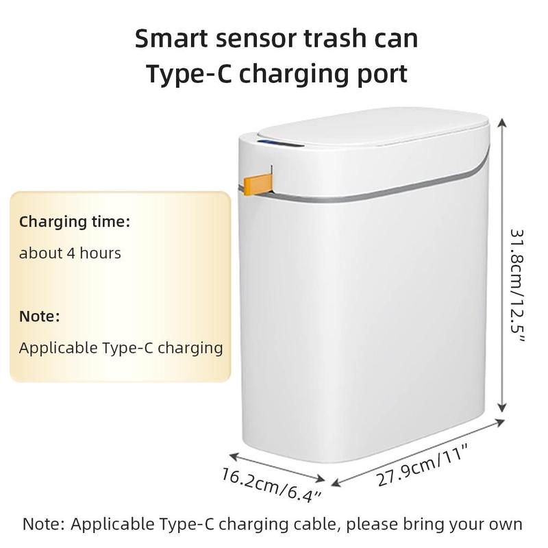 Smart Sensor Trash Can, 1 Count Rechargeable 3.5 Gallon Automatic Plastic Waste Basket with Lid, Kitchen Trash Can for Bedroom, Office, Living Room, Toilet, Garbage Can,  Cleaning Household Items