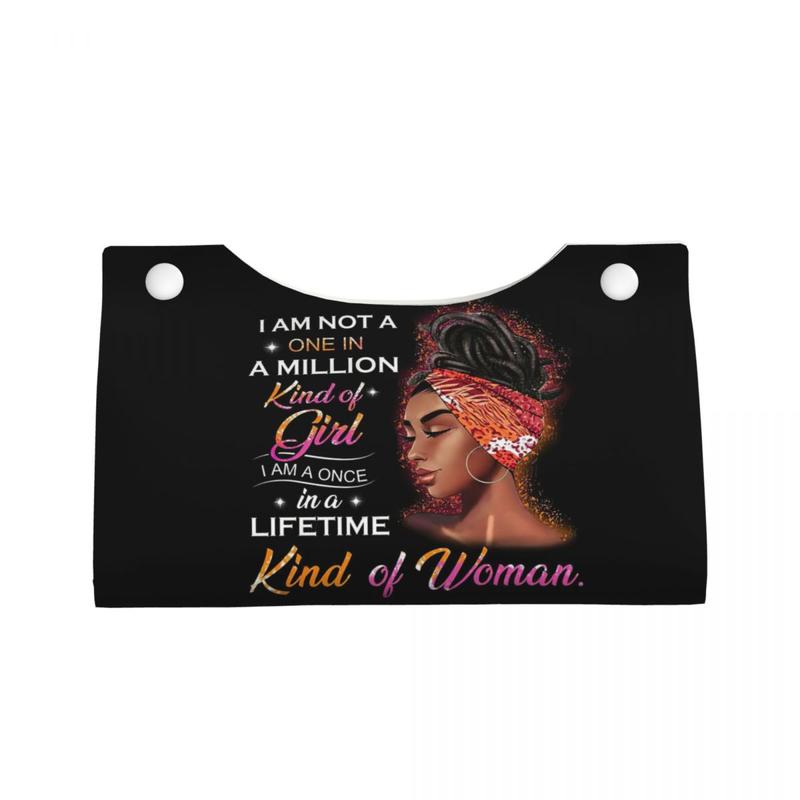 African Girl Pattern Tissue Box, 1 Count PU Leather Tissue Holder, Square Tissue Storage Box for Home Bathroom Car Hotel Office Decor