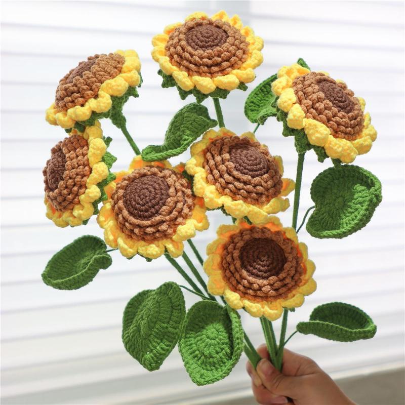 Sunflower Design Crochet Flower for Room Decor, 7 Counts set Bedroom Decor Artificial Flower without Vase, Handmade Crochet Flower, Home Decor Supplies, Girlfriend Gifts, Boyfriend Gift, Christmas Gift Ideas