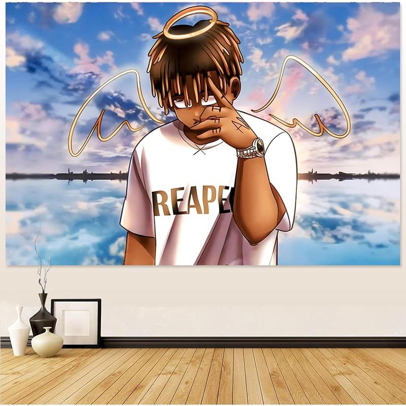 Juice WRLD Rapper Tapestry for Bedroom, Rapper Wall Hanging Decor,Cartoon Posters for Room Aesthetic, Living Room Bedroom Home Decor