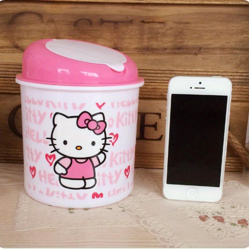 Tech Comforts  Sanrio Hello Kitty Quiet-Close Trash Can - Cylindrical, Press-Top Wastebasket For Desk Storage, Durable Abs Material, Pink