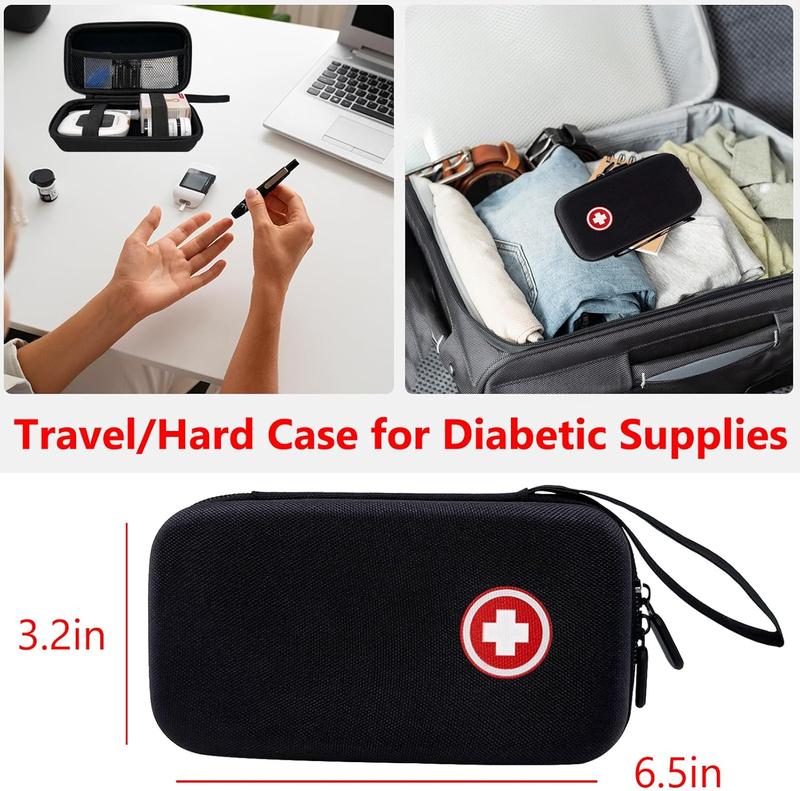 Diabetic Supplies Travel Case, Carrying Case Organizer for  Testing Kit,  Glucose Monitor Kit with Meter,  Sugar Test Strips, Lancets, Lancing Device,  Wipe (Case Only)