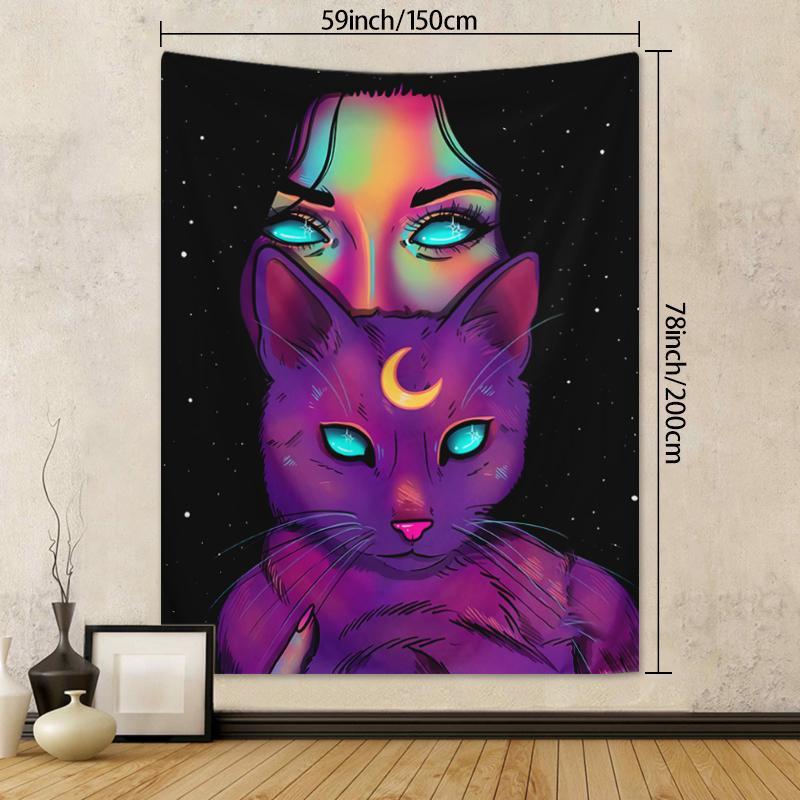 1 Count Fashionable Woman & Cat Pattern Tapestry, Wall Hanging Decor for Living Room Bedroom, Home Decor Tapestry