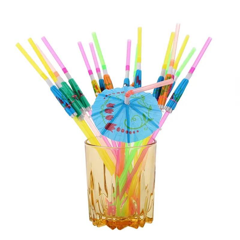 Disposable Umbrella Design Drinking Straws without Cup, 50pcs Colorful Umbrella Straws, Party Decoration Supplies for Home Party