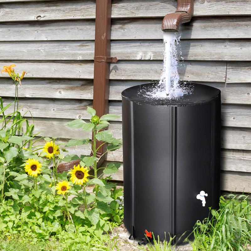 100 Gallon Portable Rain Barrel Water Tank - Collapsible Rainwater Collection System Storage Container - Rain Collector Barrel with Two Spigots and Overflow Kit - includes 100 Garden Labels