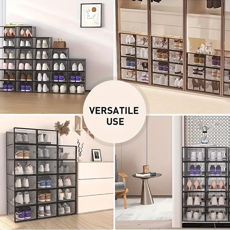 6 12pcs Thickened Transparent Foldable Shoe Boxes with Lids - Stackable, Space-Saving Storage Organizers for Entryway, Bedroom, Home, Dorm - Ramadan Decor, Plastic Sneaker Containers for Easy Storage and Display