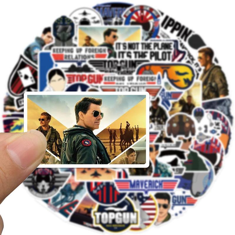 Top Gun Sticker, 50pcs set Top Gun Series Pattern Decorative Sticker, DIY Decals for Water Bottle, Laptop, Phone Case, Scrapbooking, Journal Making