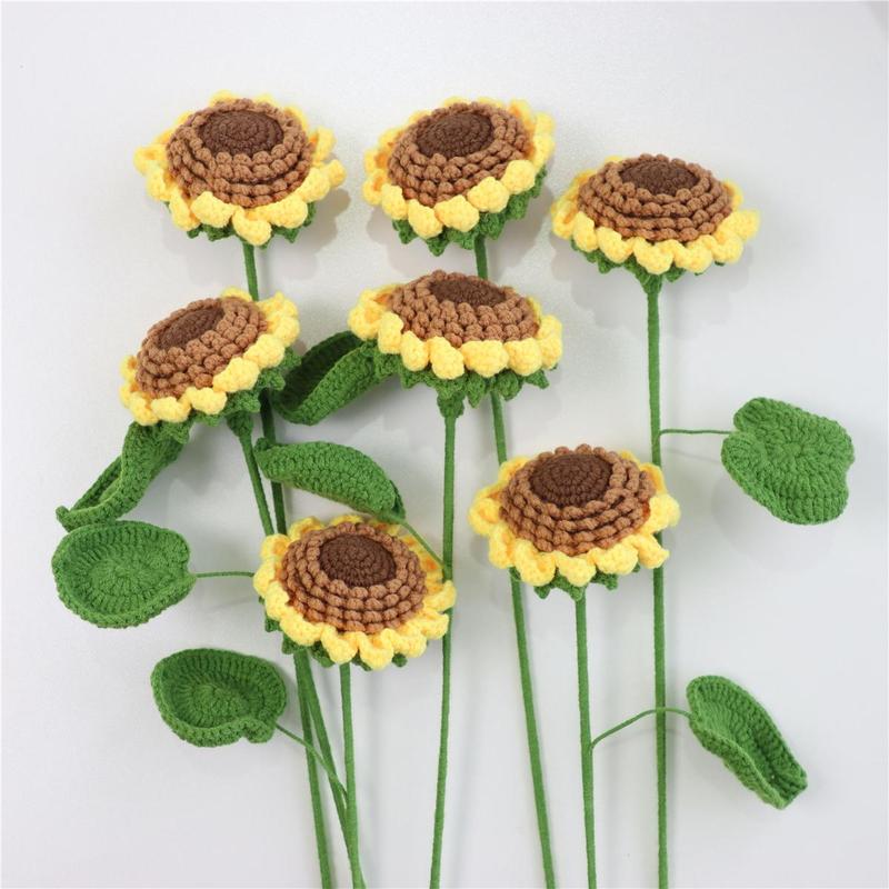 Sunflower Design Crochet Flower for Room Decor, 7 Counts set Bedroom Decor Artificial Flower without Vase, Handmade Crochet Flower, Home Decor Supplies, Girlfriend Gifts, Boyfriend Gift, Christmas Gift Ideas