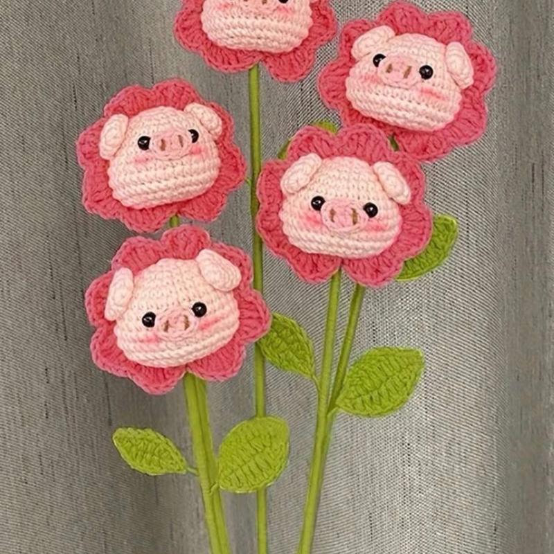 1pc artificial Crochet Pink pig Flower, Cute Fabric Crochet Flower Decor Home Decoration And Party