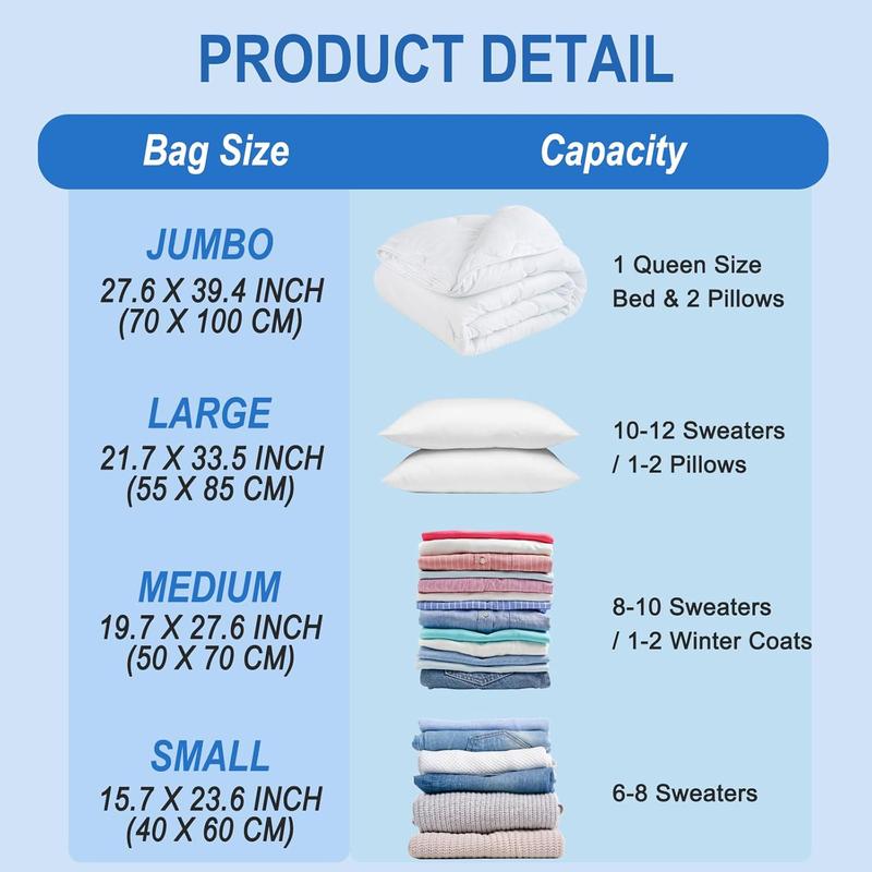 20 Pack Vacuum Storage Bags with Hand Pump, 4  + 4 Large + 4 Medium + 8 Small 80% Space Saver Vacuum Seal Bags for Clothing, Vacuum  Bags Travel Lugggage, Blankets, Comforters