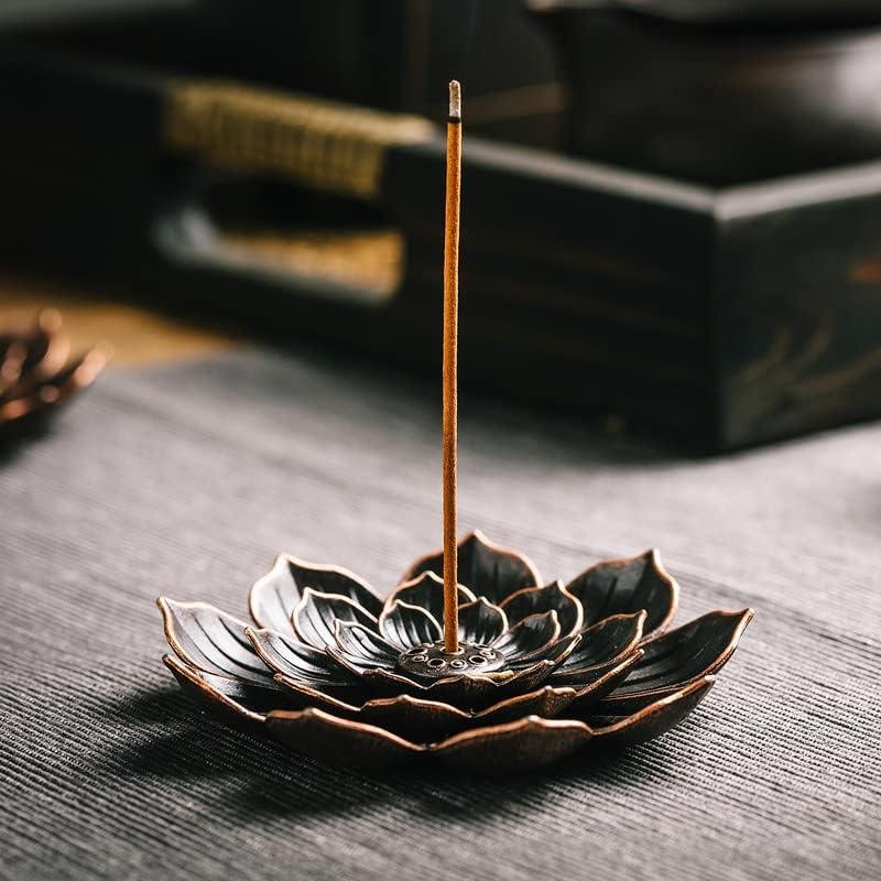 Incense Burner, Incense Holder for Sticks, Brass Lotus Incense Stick Holder and Detachable Ash Catcher Aroma Accessory Room Fragrance