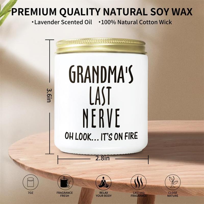 Grandma Candle Gifts for Grandma Gifts for Mothers Day from Granddaughter Grandson - 7oz Grandmau2019s Last Nerve Lavender Scented Soy Candle - Christmas Birthday Gift for Grandma from Grand