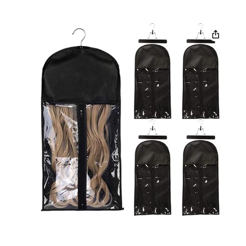 Wig Storage Bag with Hook, 2 Pcs High Quality Zipper Transparent Wig Storage Hanger, Dustproof Wig Storage Tool for Salon & Home--Hangable Organiser