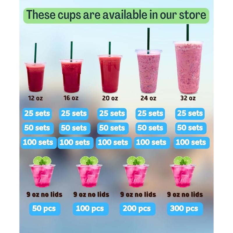 [100 SETS] 32 oz Clear Plastic Cups with Lids and STRAWS, Disposable Drinking Cups for Cold Drinks, Iced Coffee, Milkshakes, Smoothies