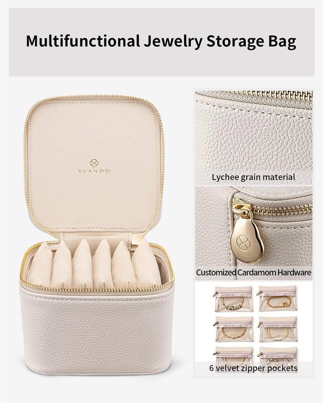 VLANDO Maidenhood Travel Jewelry Case with 6 Zipper Pouches, Jewelry box for Rings Necklace, Christmas Gift Ideas, Summer, Birthday, Bridesmaid Gifts for women and girls