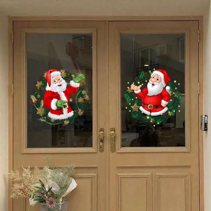 Cartoon Santa Claus Pattern Window Sticker, 2 Counts set Self Adhesive Wall Decal, Decorative Sticker for Home Living Room Bedroom