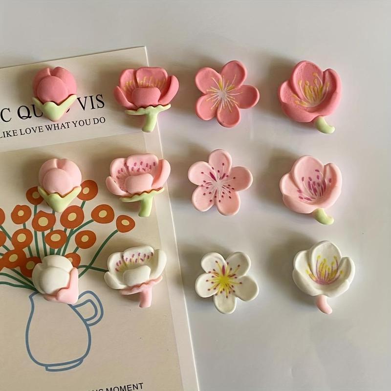 Room Decor Random Flower Design Fridge Magnet, 12pcs Cute Flower Shaped Fridge Magnet, Decorative Refrigerator Magnet, Home Decoration Supplies