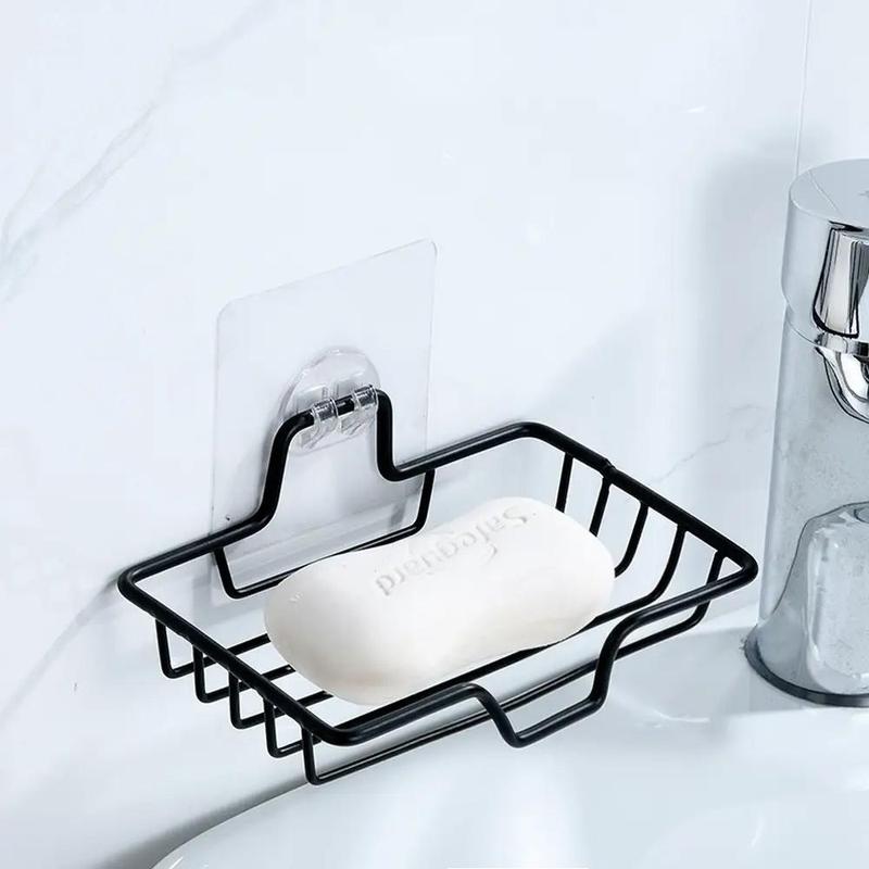 Wall Mounted Soap Dish Holder, 1 Count Punch Free Bathroom Kitchen Storage Rack, Drainer Rack, Self Adhesive Drainer