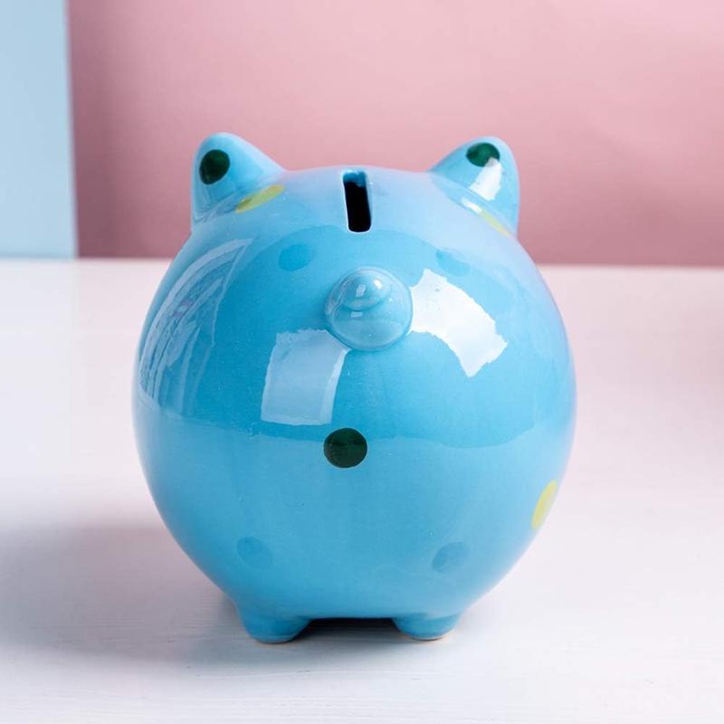 JYPHM Ceramic Piggy Bank for   Bank for Boys and Girls  Birthday Gift  Decor Piggy Banks Blue (5x5x4inch)