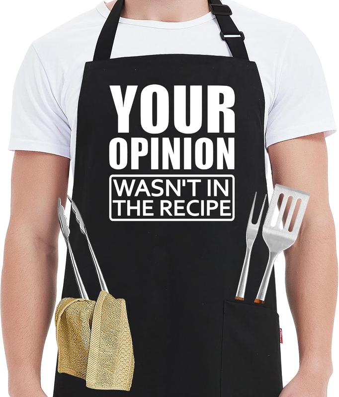 Grill Aprons for Men Funny - Your Opinion Wasnt in the Recipe - Mens Kitchen Chef Cooking Grilling BBQ Apron with 2 Pockets - Birthday Fathers Day Christmas Gifts for Dad, Husband