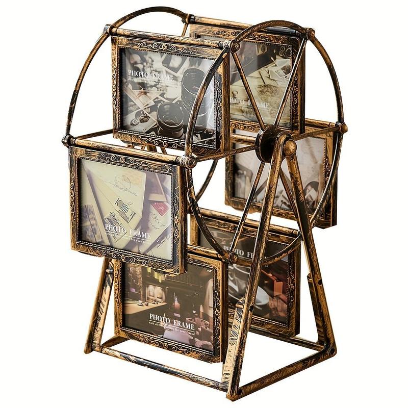 Vintage Rotating Wheel Picture Frame, 1 Count Photo Display Frame, Photo Organizer for Home Office Dormitory School Decor