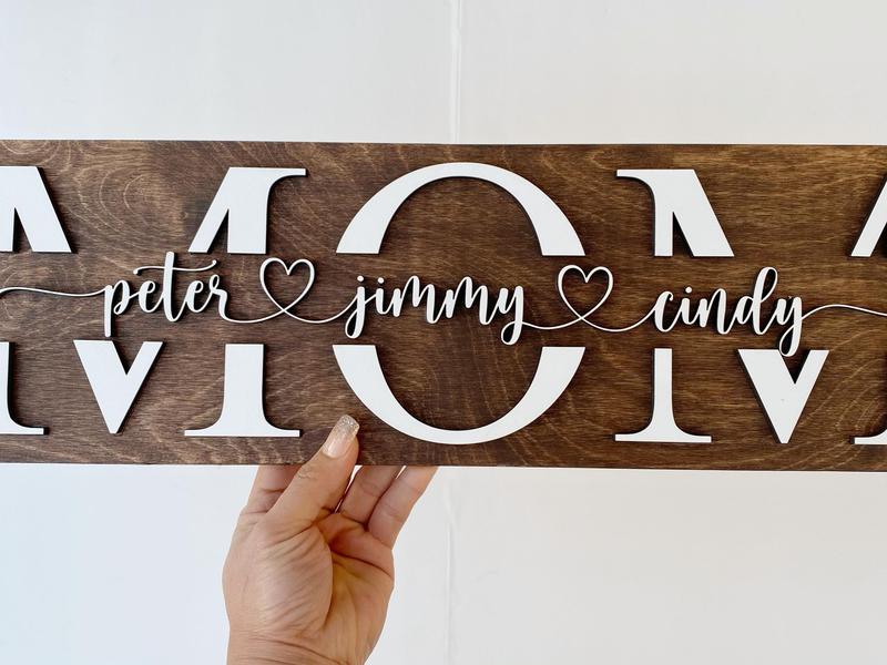 3D Personalized Mom Sign with Children Name| Personalized Mother's Day Gift for Wife and Mom| Personalized Holiday Gift Sign for Mom Decor Wood Vinyl Wooden