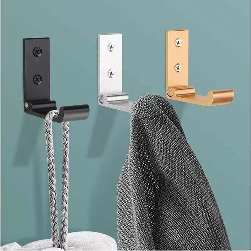 6PCS Folding Coat Hooks, Matte Black Wall Hooks for Hanging Coats Hardware Heavy Duty Aluminum Alloy Robe Hooks