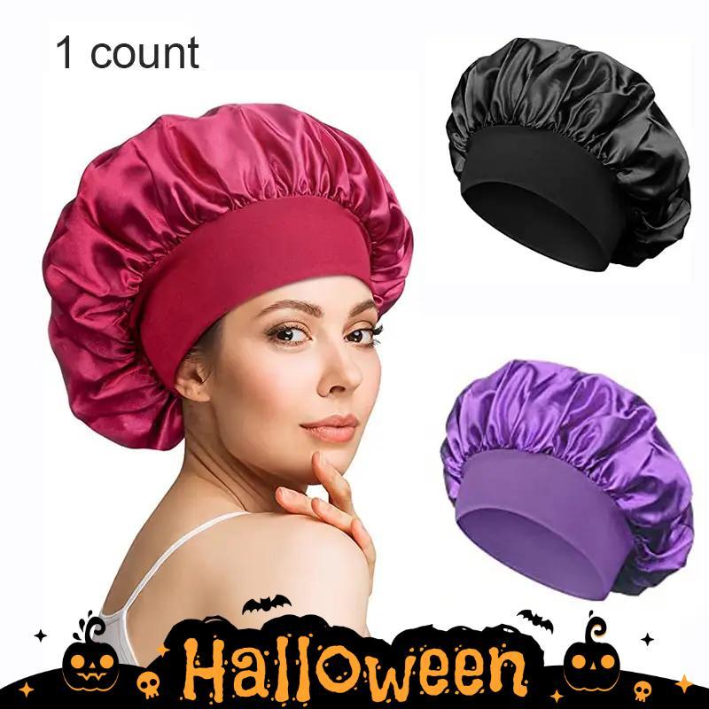 Solid Color Satin Sleeping Hair Cap, 1 Count High Elasticity Wide Band Hair Cap, Sleeping Hair Accessories for Women & Girls, Halloween Decor