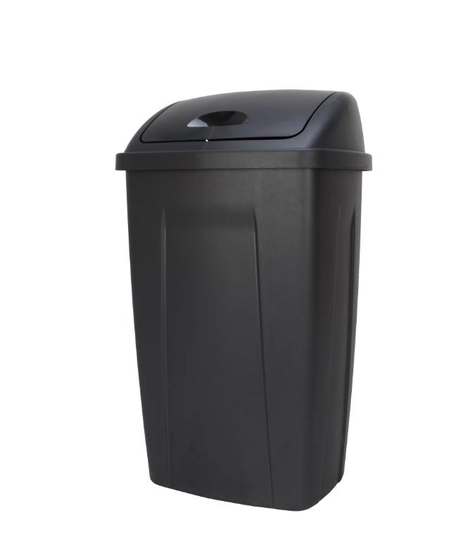 Mainstays 13 Gallon Trash Can, Plastic Swing Top Kitchen Garbage Trash Can, Black, 12.5